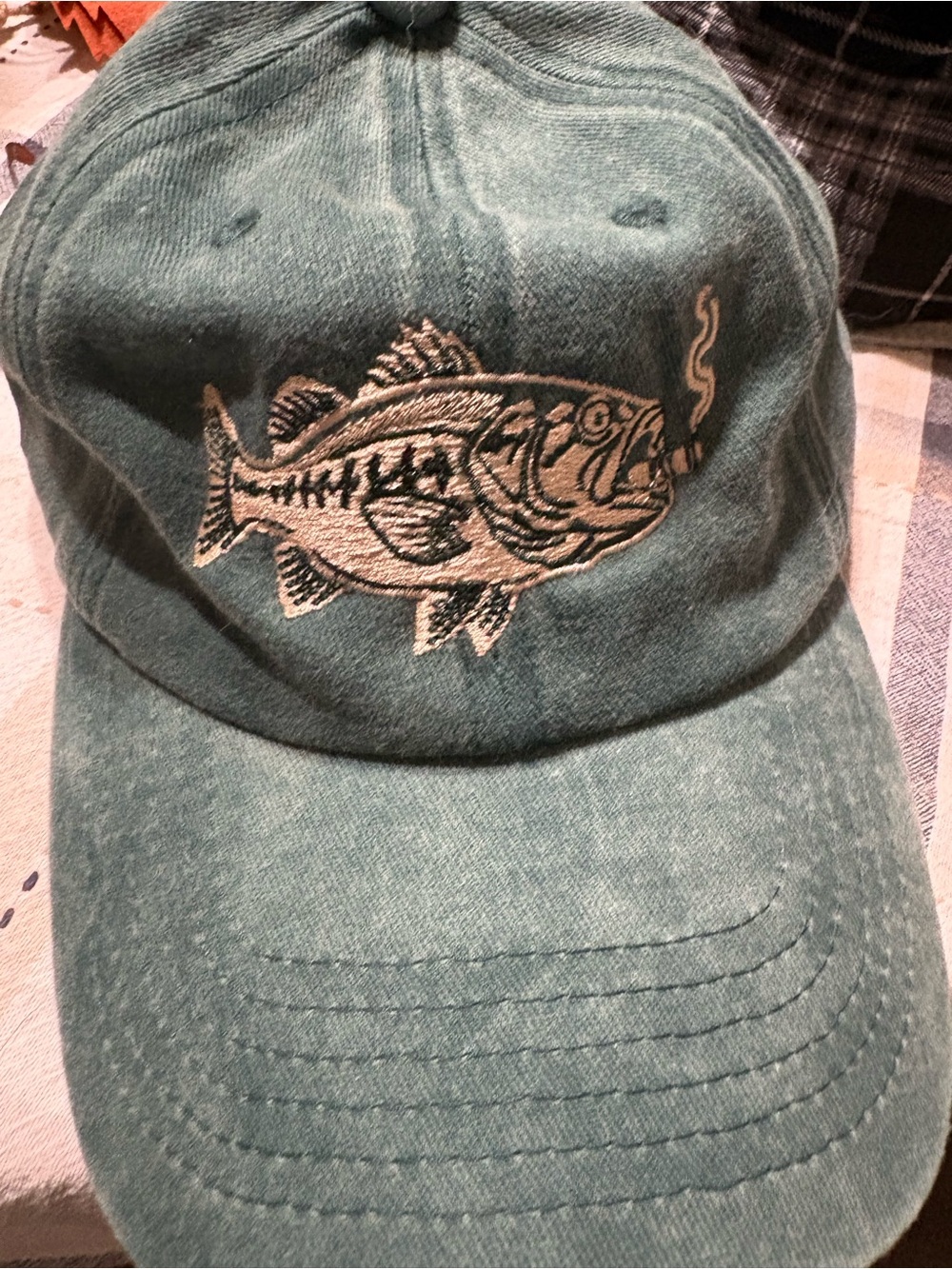 Teal Fish Embroidered Baseball Cap - Fishing Graphic